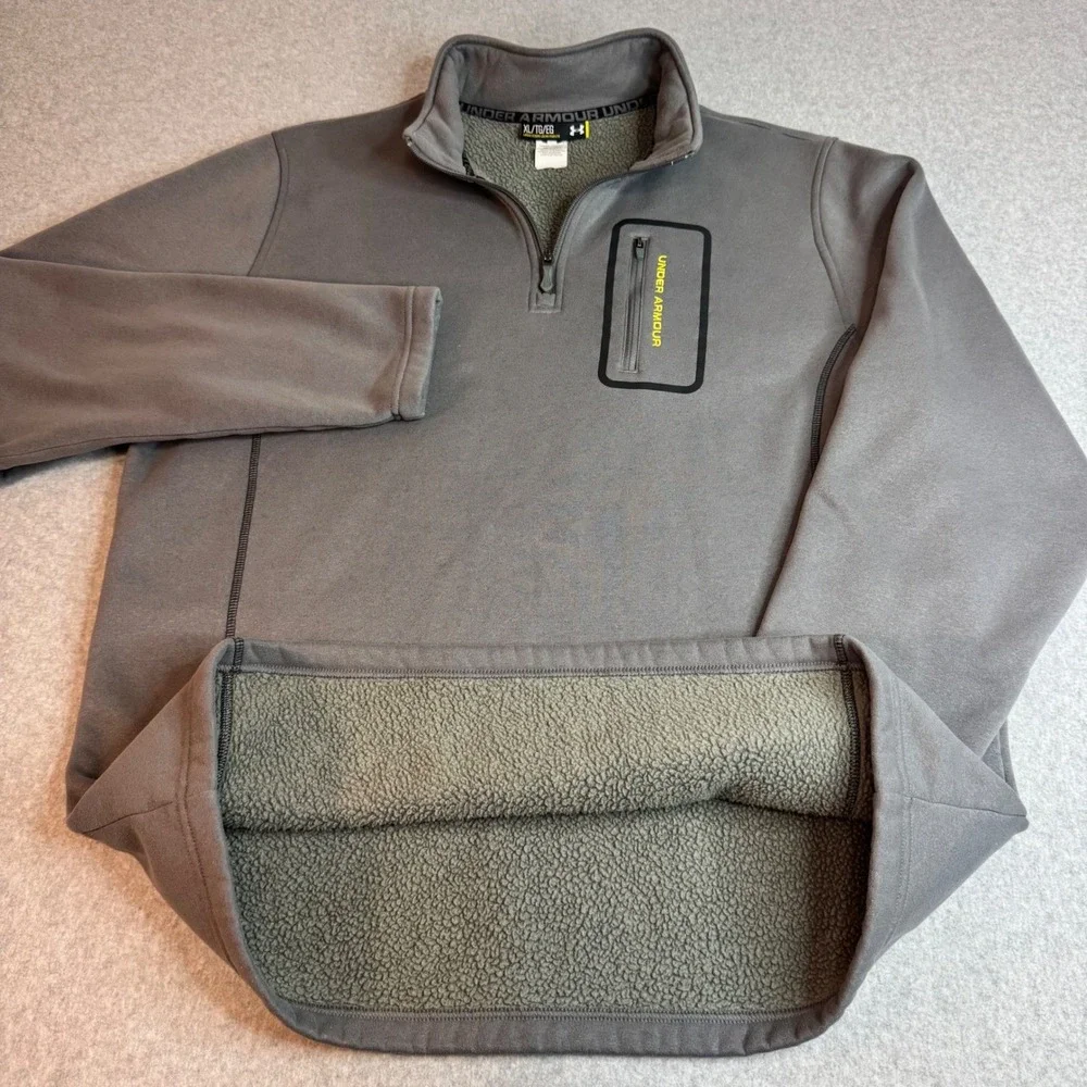 Under Armour Mens XL Gray Sherpa Lined Quarter Zip Fleece Pullover